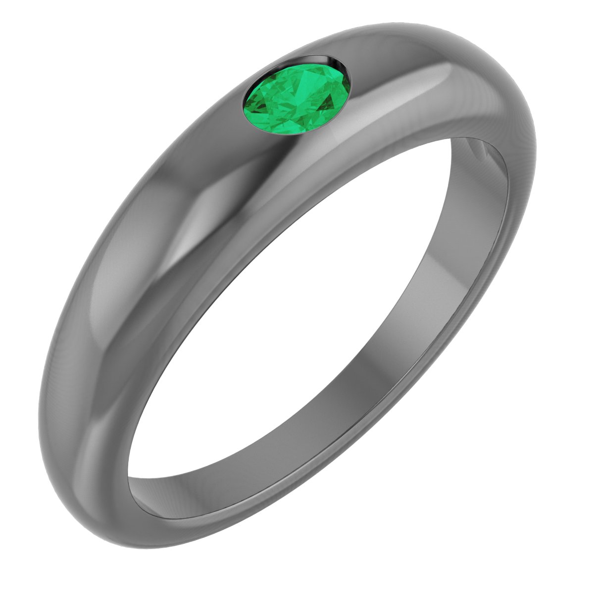 14K White Natural Emerald Dome Ring