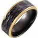 18K Yellow Gold PVD Black Titanium 8 mm Flat Size 10 Band with Hammer Finish