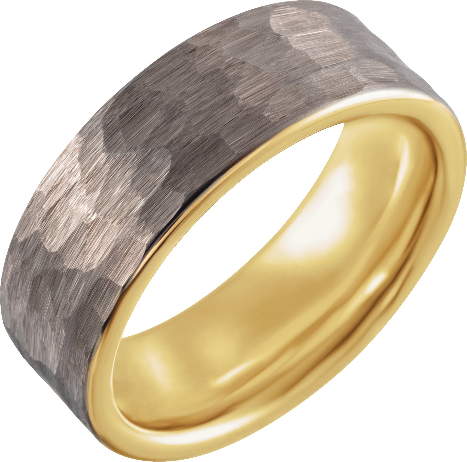18K Yellow Gold PVD Tungsten 8 mm Flat Hammered Band Size 10.5