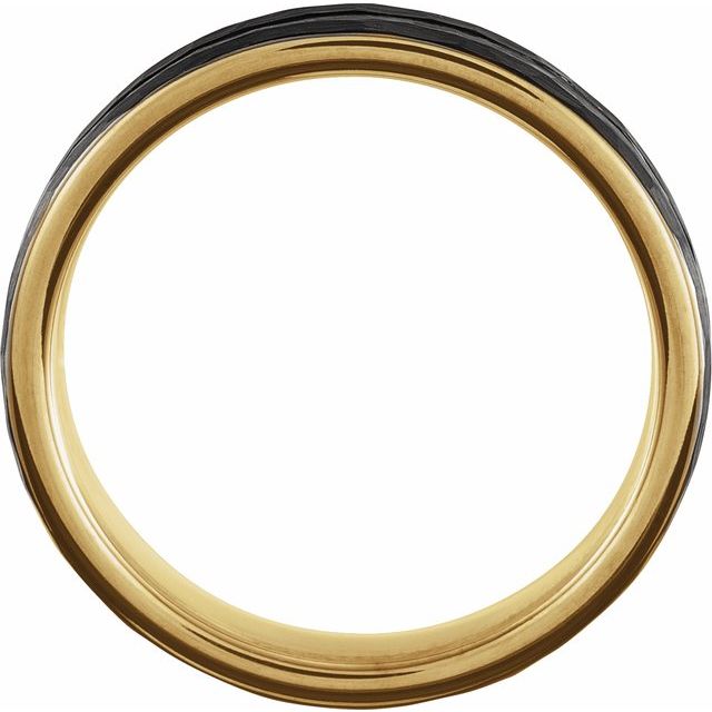 18K Yellow Gold PVD & Black PVD Tungsten 4 mm Flat Grooved Hammered Band Size 10