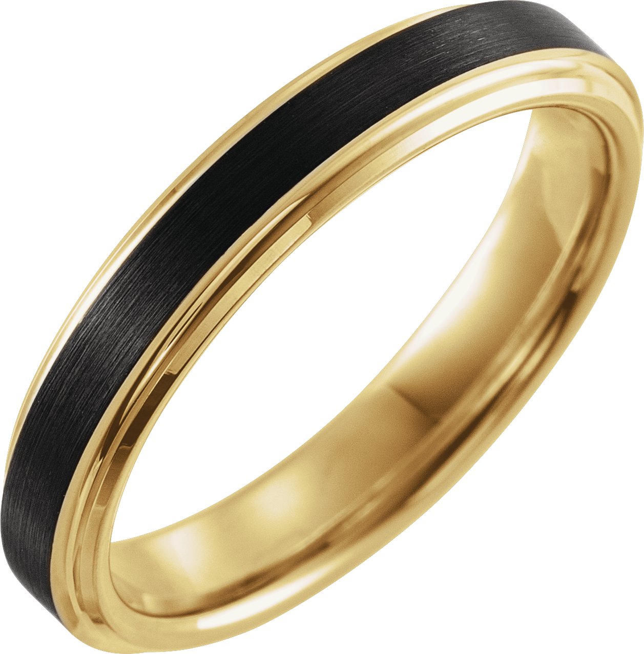 18K Yellow Gold PVD & Black PVD Tungsten 4 mm Flat Stepped Edge Band Size 12