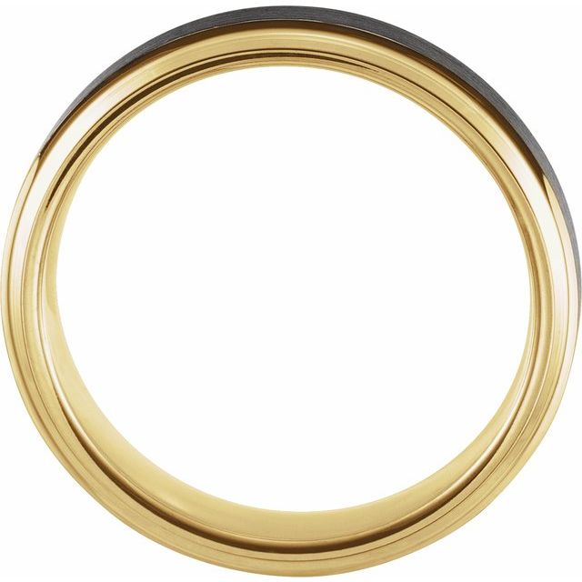 18K Yellow Gold PVD & Black PVD Tungsten 4 mm Flat Stepped Edge Band Size 10