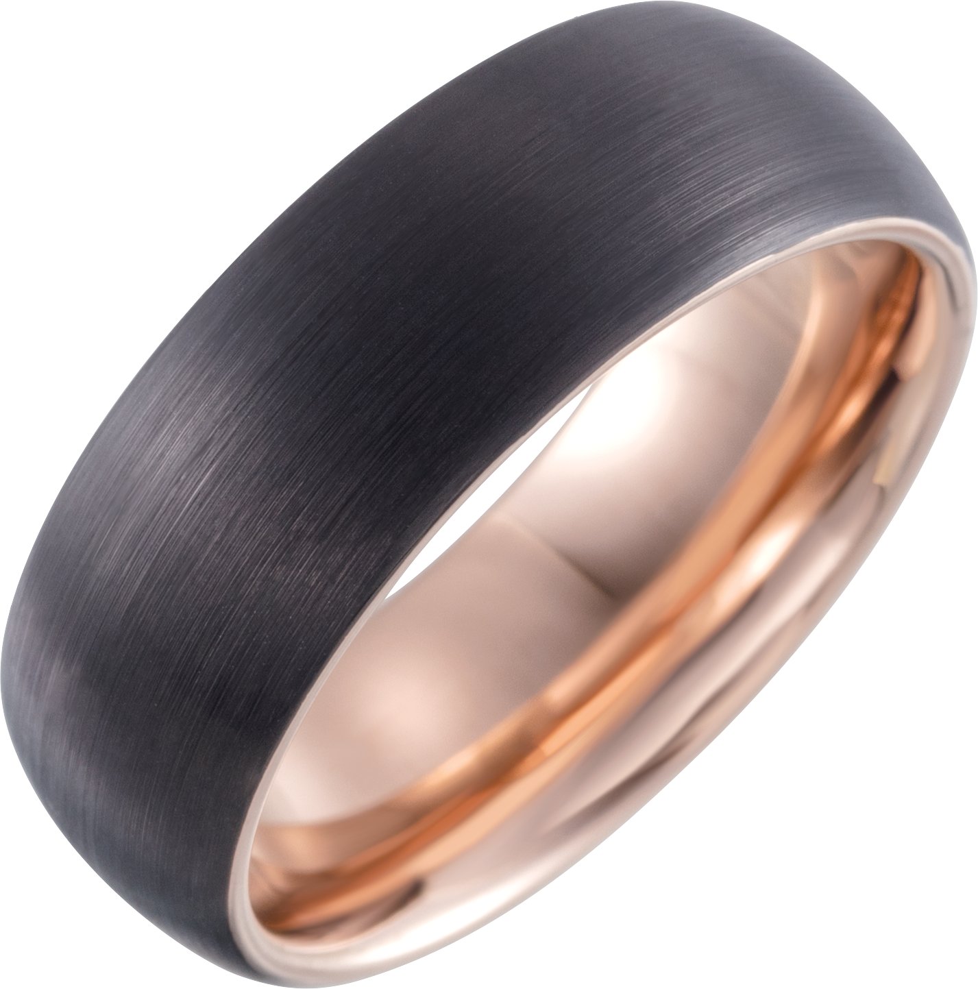 18K Rose Gold PVD & Black PVD Tungsten 8 mm Half Round Size 13 Band