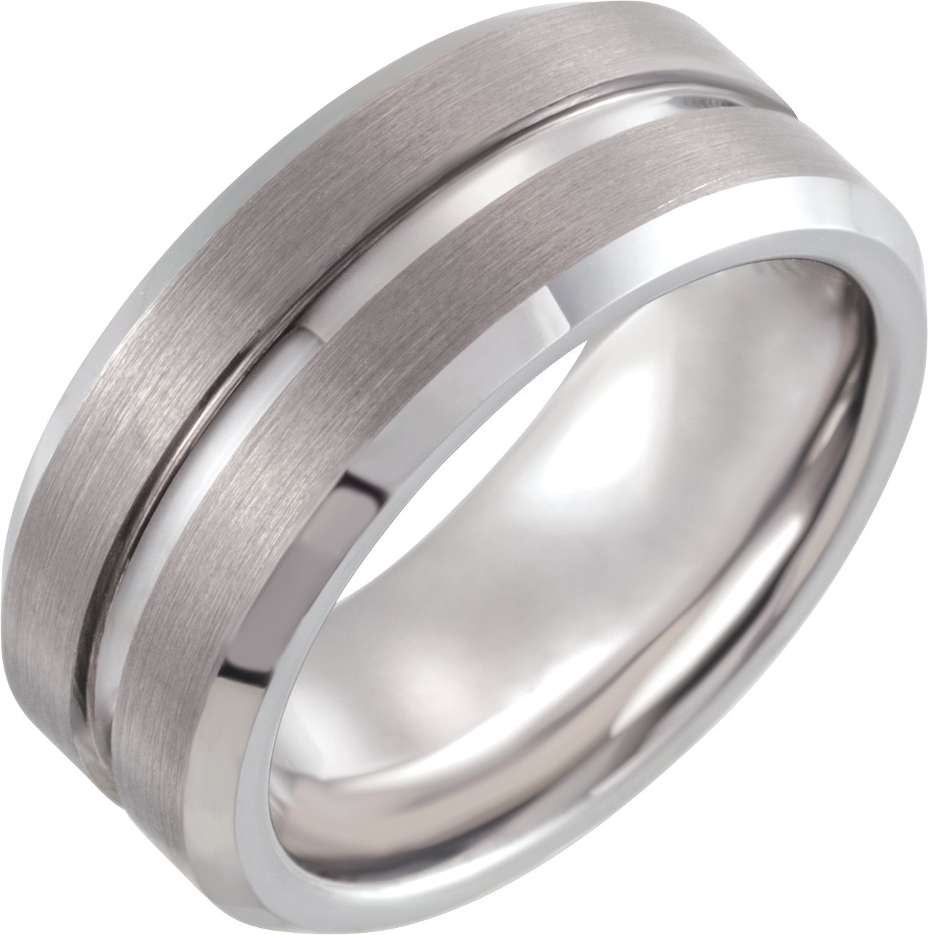 Tungsten 8 mm Beveled Grooved Satin Band Size 5