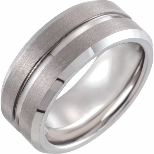 Tungsten 8 mm Grooved Size 10 Band with Satin Finish 