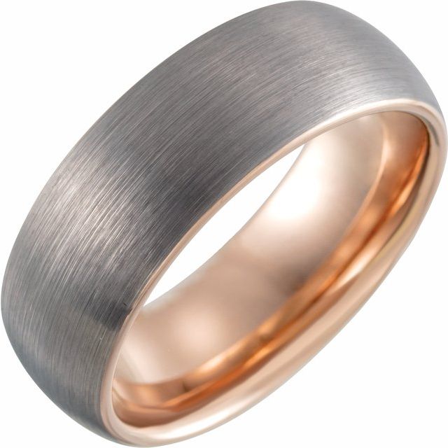 18K Rose Gold PVD Tungsten 8 mm Half Round Size 10 Band  With Satin Finish