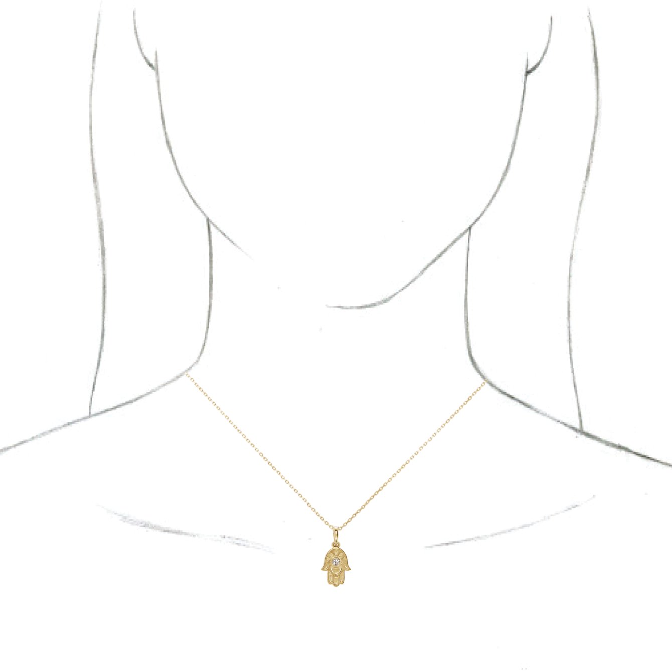 14K Yellow .03 CTW Diamond Hamsa 16-18 Necklace 