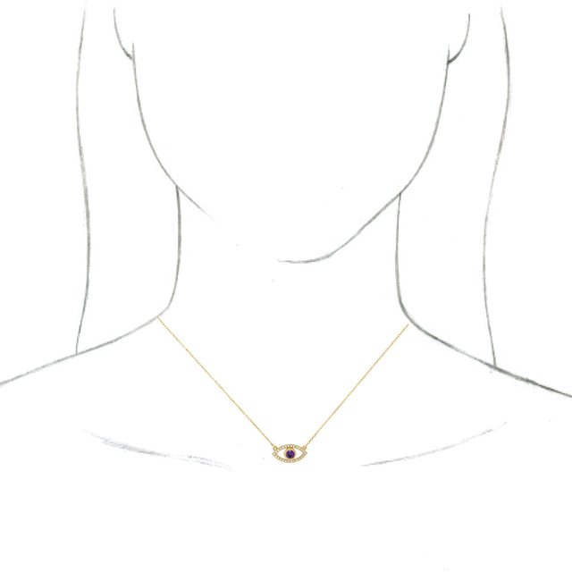 14K Yellow Natural Peridot & Natural White Sapphire Evil Eye 18 Necklace