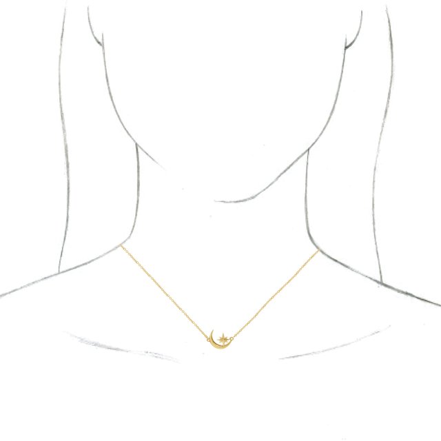 14K Yellow Crescent Moon & Star 16-18 Necklace   