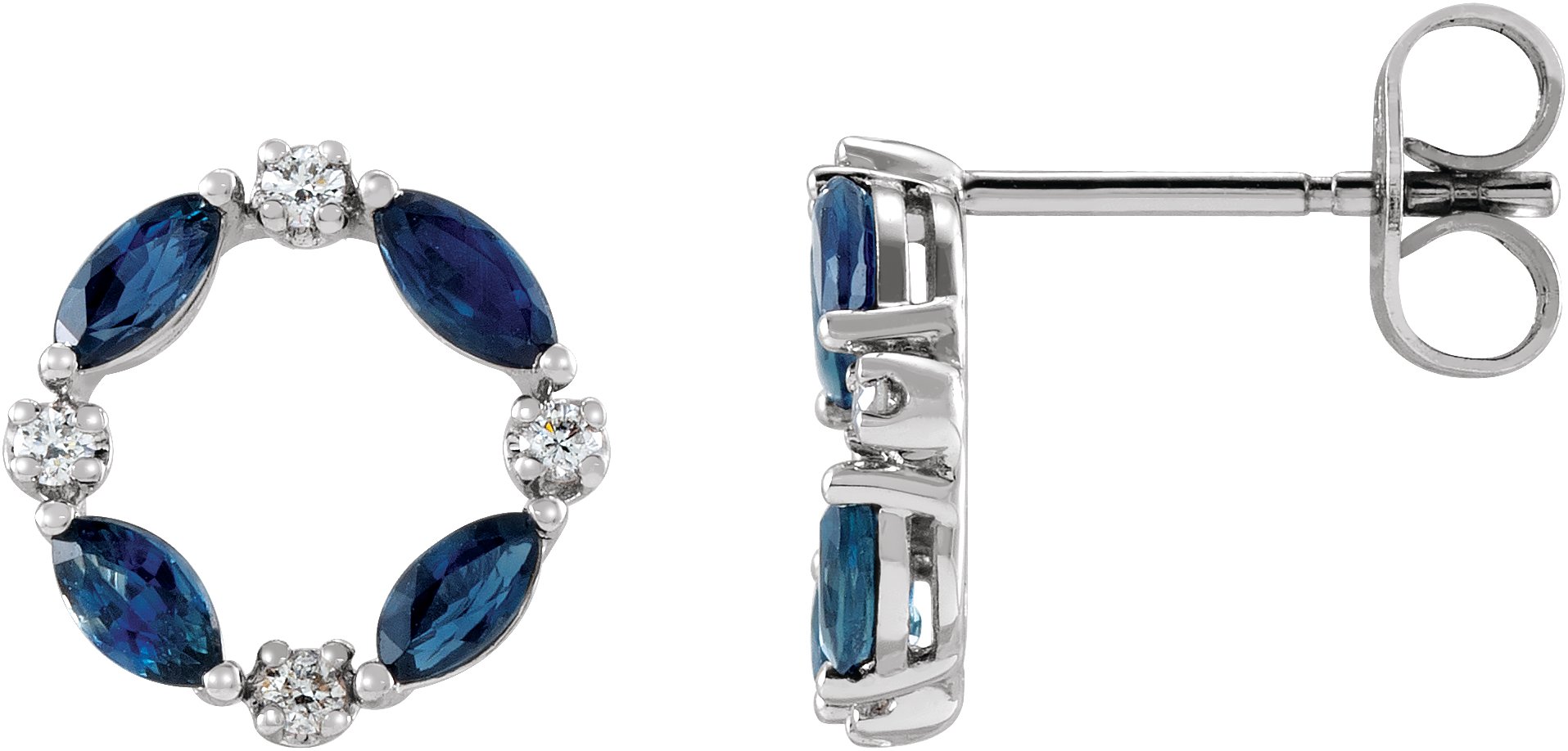 14K White Natural Blue Sapphire & 1/10 CTW Natural Diamond Circle Earrings