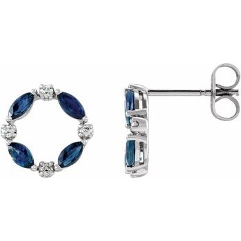 14K White Blue Sapphire and .1 CTW Diamond Circle Earrings Ref 17325066