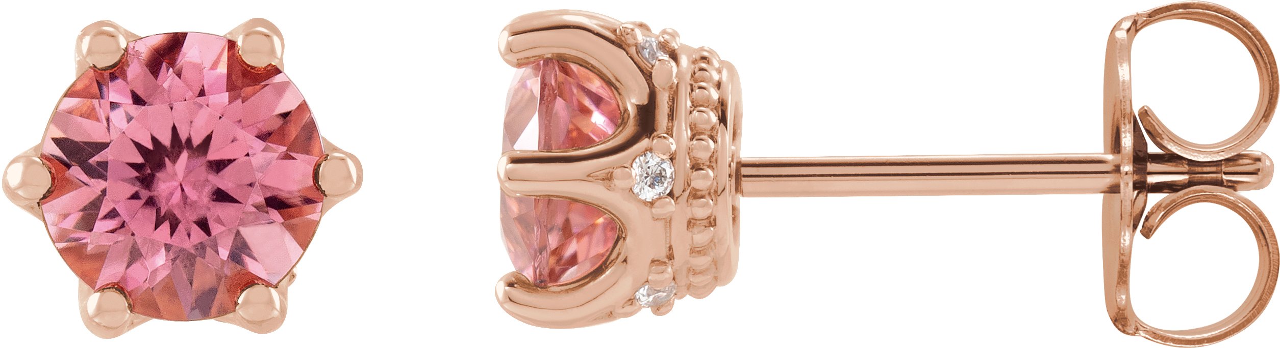 Round 6-Prong Accented Crown Stud Earrings