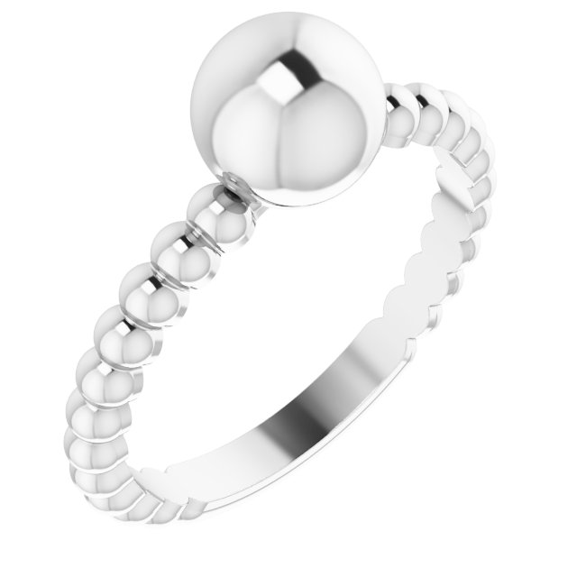 14K White Beaded Ball Ring