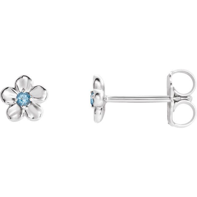 Platinum Imitation Aquamarine March Birthstone Flower Earrings