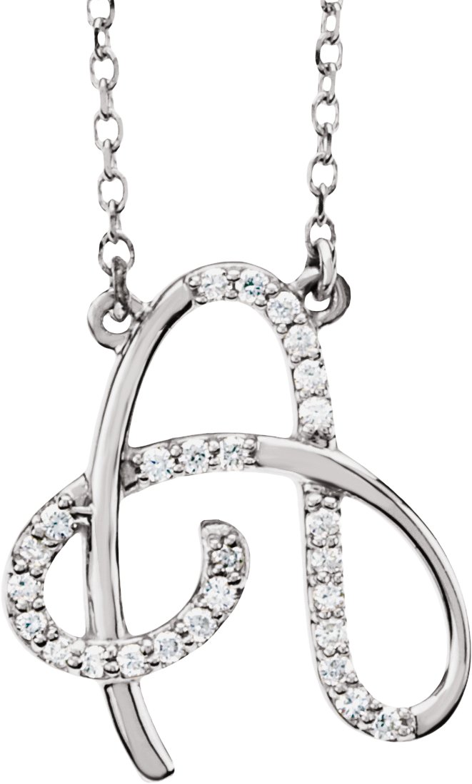 14K White 1/10 CTW Natural Diamond Initial A 16" Necklace
