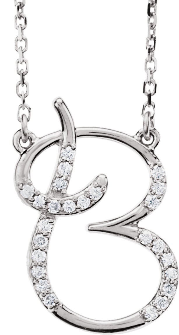14K White 1/10 CTW Natural Diamond Initial B 16" Necklace
