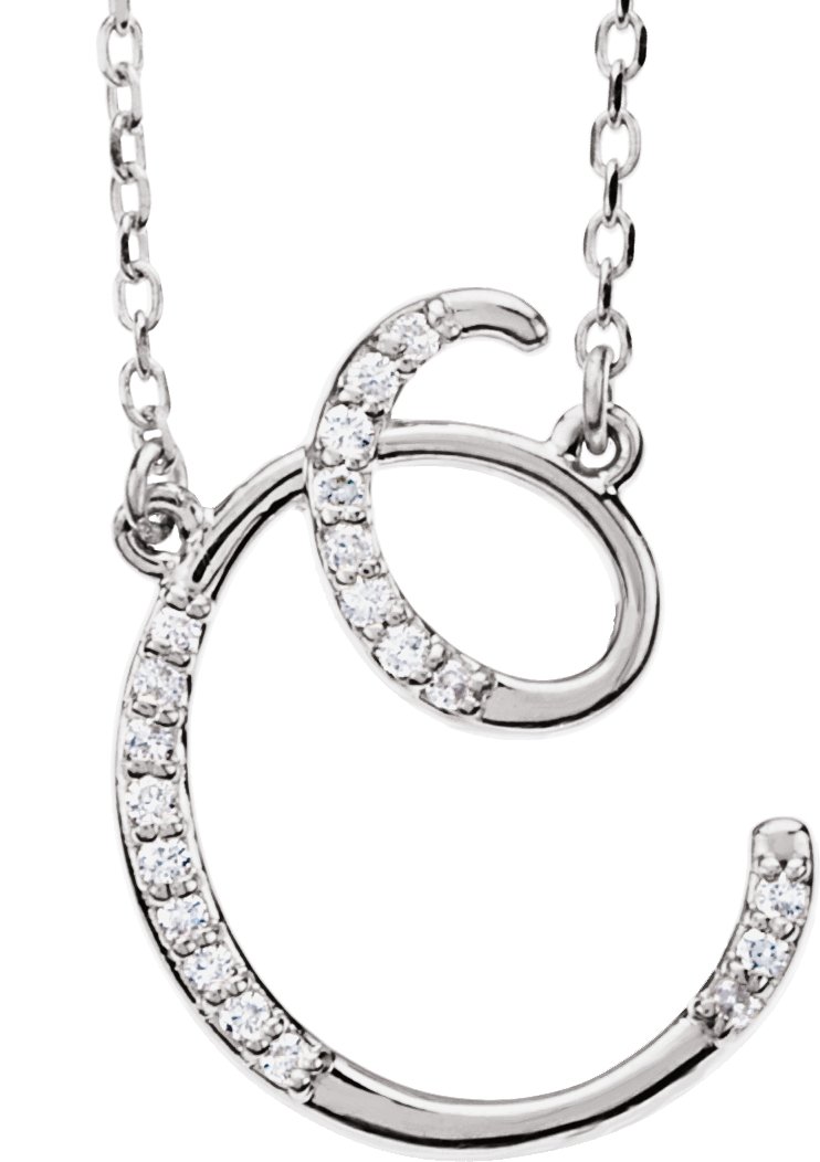 14K White .08 CTW Natural Diamond Initial C 16" Necklace