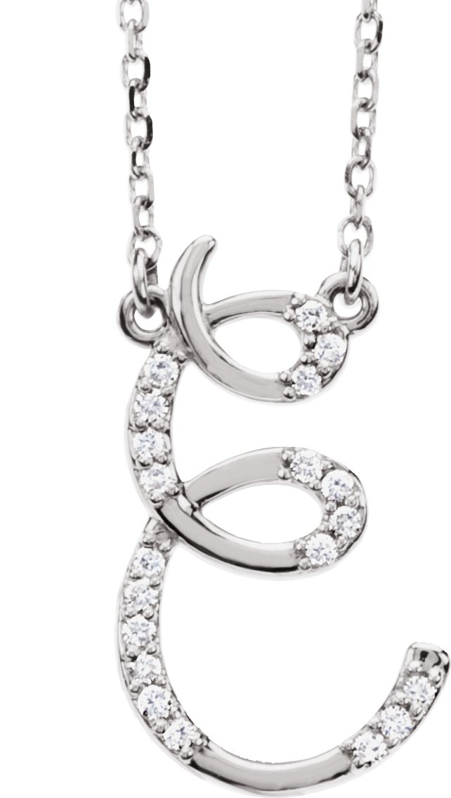 14K White .08 CTW Natural Diamond Initial E 16 Necklace