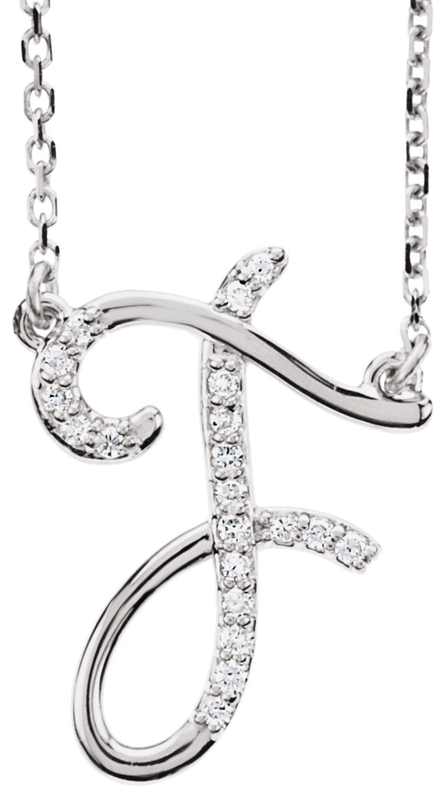 14K White 1/10 CTW Natural Diamond Initial F 16" Necklace