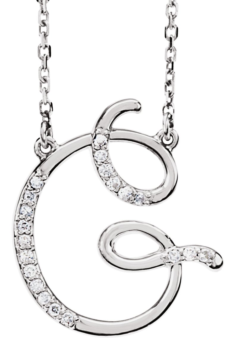 14K White 1/10 CTW Natural Diamond Initial G 16" Necklace