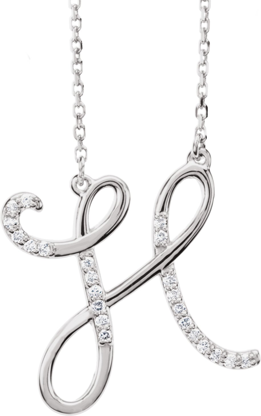 14K White 1/10 CTW Natural Diamond Initial H 16" Necklace