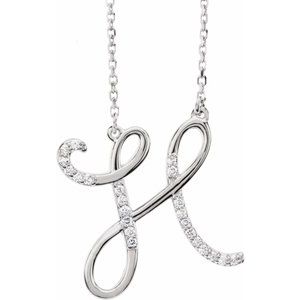 14K White 1/10 CTW Natural Diamond Initial H 16" Necklace