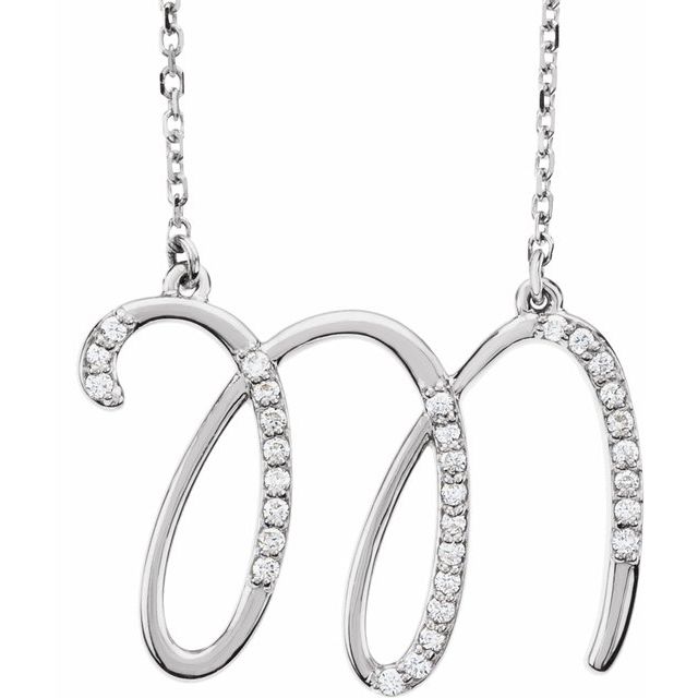 14K White 1/8 CTW Natural Diamond Initial M 16" Necklace
