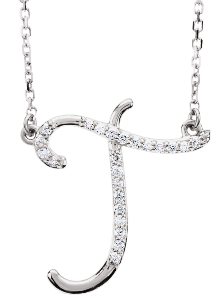 14K White 1/10 CTW Natural Diamond Initial T 16" Necklace