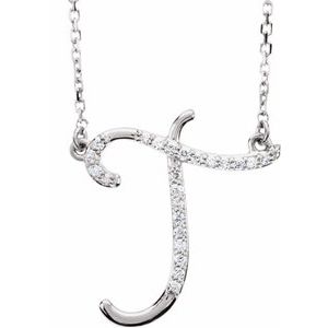 14K White 1/10 CTW Natural Diamond Initial T 16" Necklace