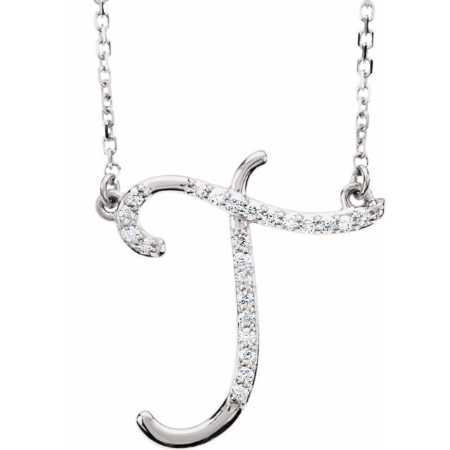 14K White 1/10 CTW Natural Diamond Initial T 16 Necklace