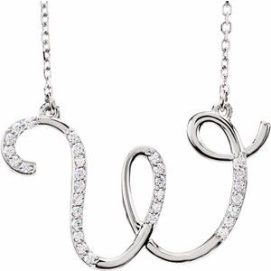 14K White 1/10 CTW Diamond Initial W 16" Necklace
