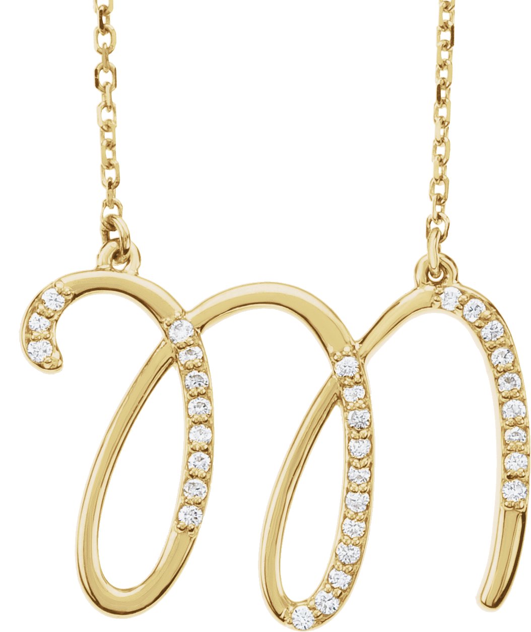 14K Yellow 1/8 CTW Natural Diamond Initial M 16" Necklace