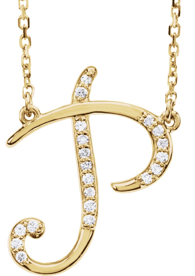 14K Yellow 1/10 CTW Natural Diamond Initial P 16" Necklace