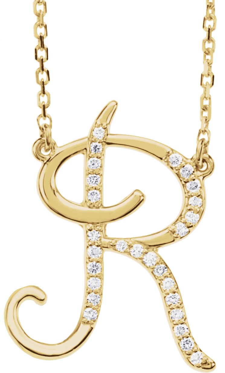 14K Yellow 1/10 CTW Diamond Initial R 16" Necklace