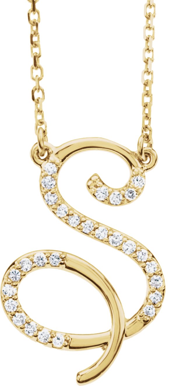 14K Yellow 1/8 CTW Natural Diamond Initial S 16" Necklace