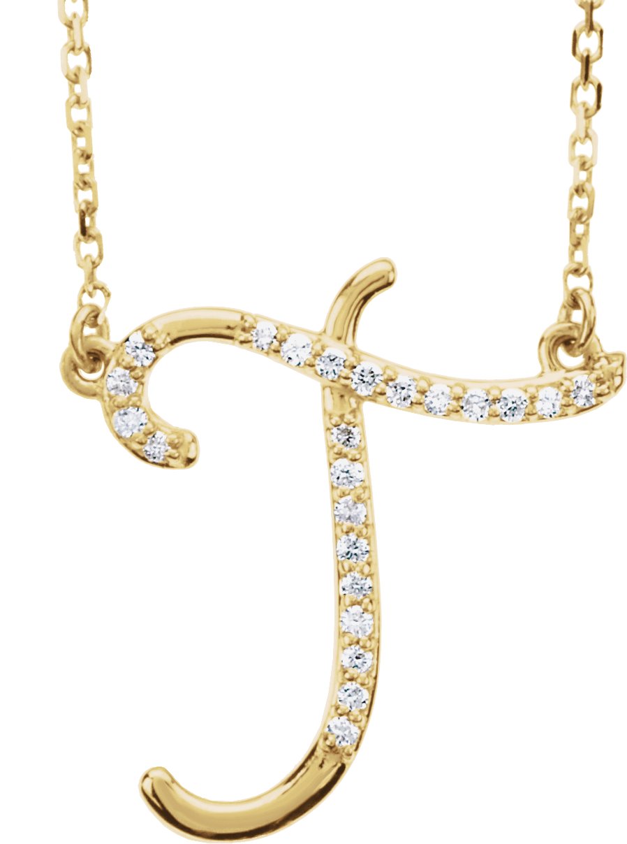 14K Yellow 1/10 CTW Natural Diamond Initial T 16" Necklace