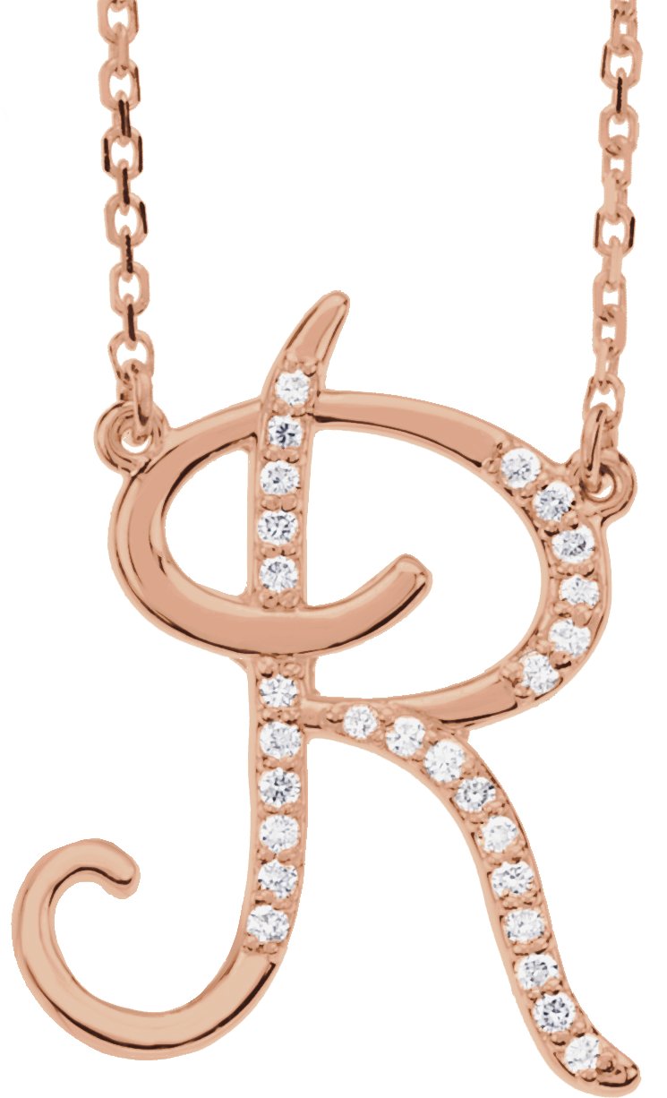 14K Rose 1/10 CTW Diamond Initial R 16" Necklace