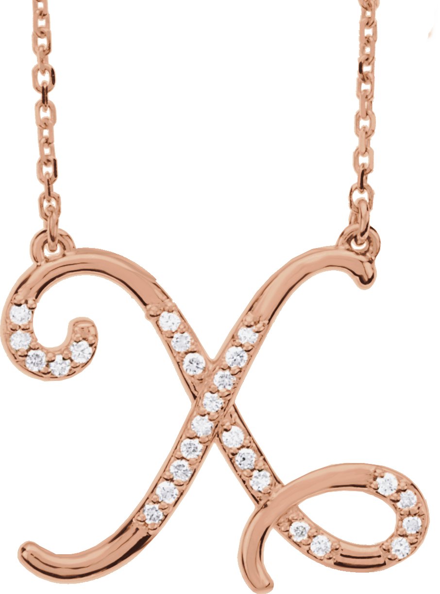 14K Rose 1/10 CTW Natural Diamond Initial X 16" Necklace