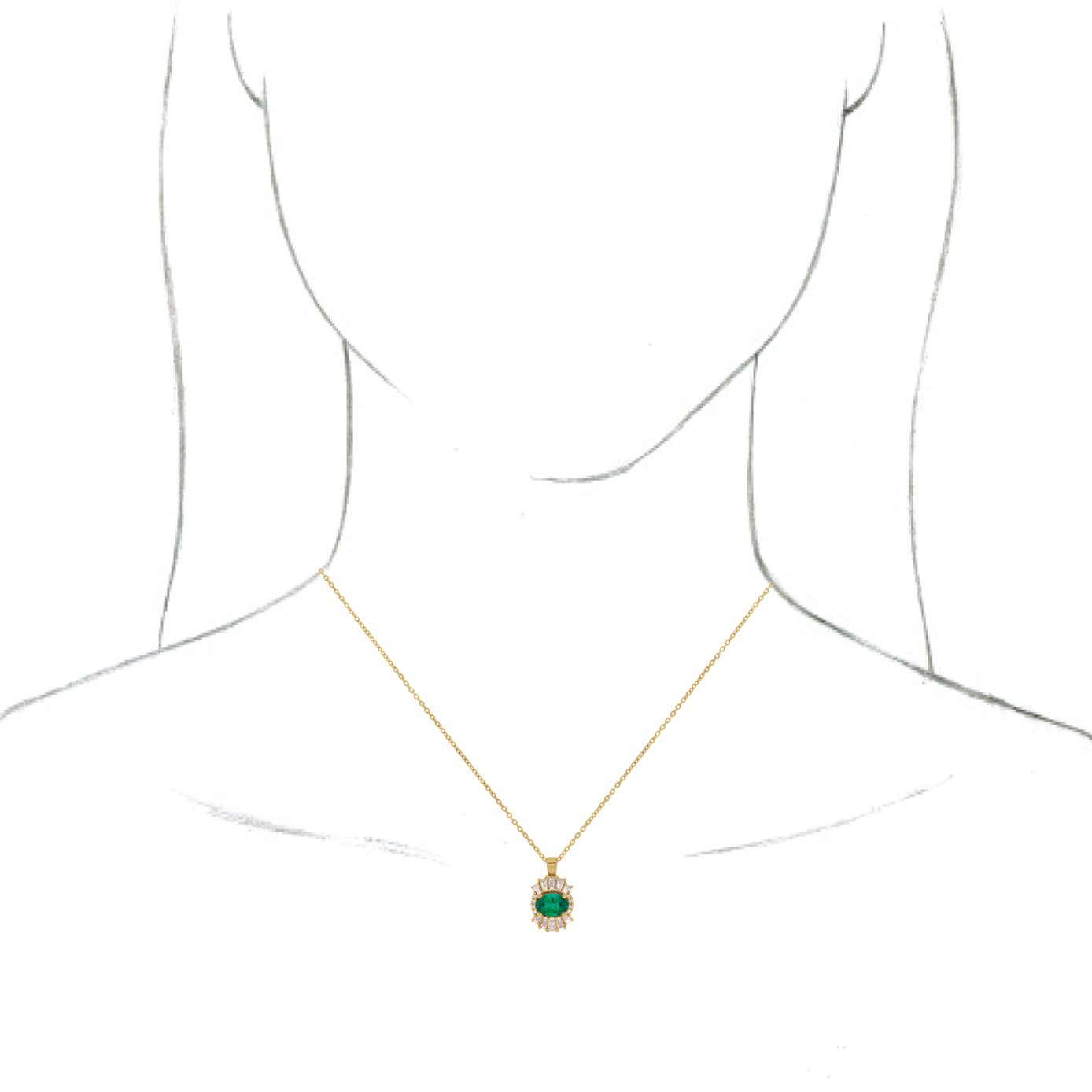 14K Yellow Natural Emerald & 1/4 CTW Natural Diamond 16-18 Necklace