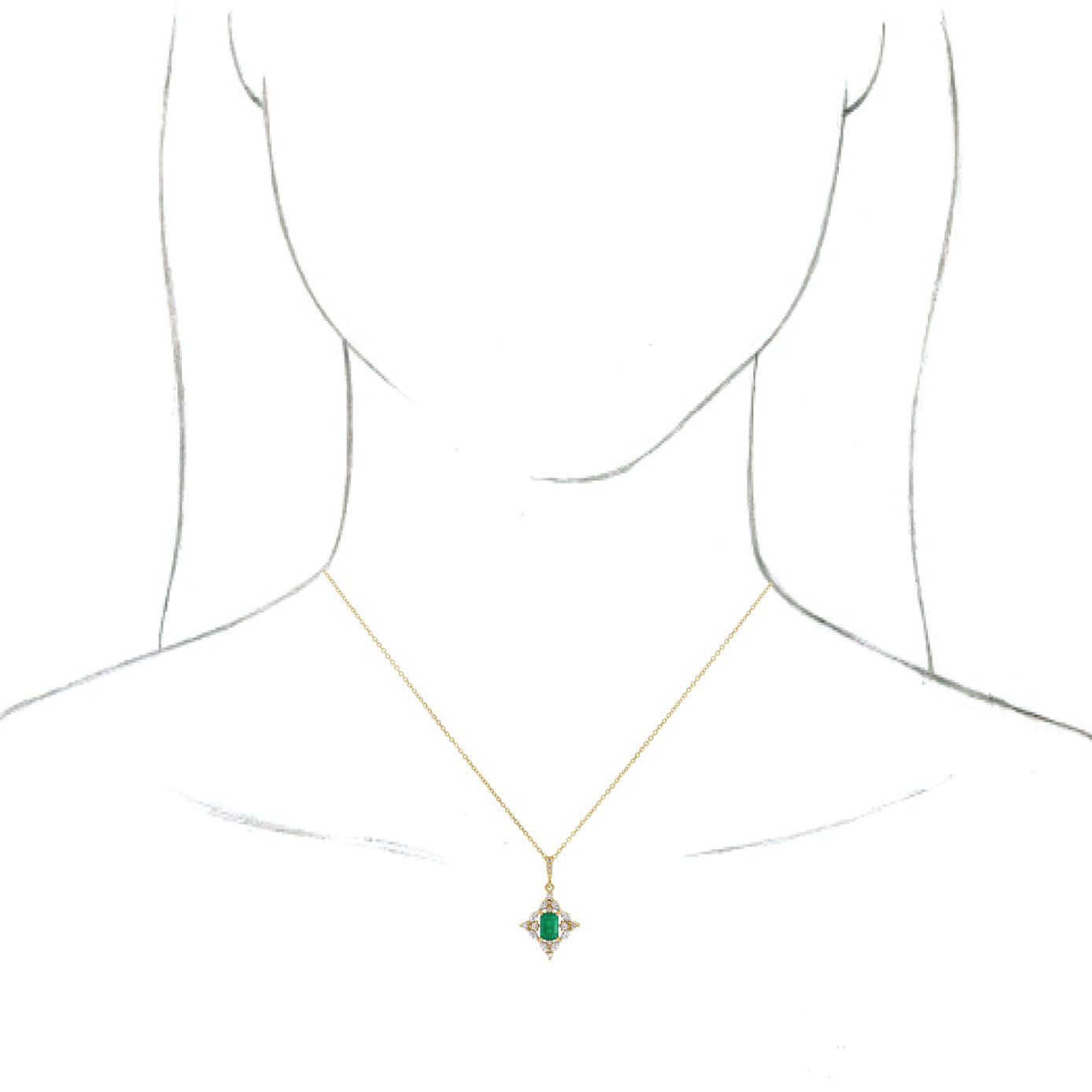 14K Yellow Emerald & 3/8 CTW Diamond 16-18 Necklace