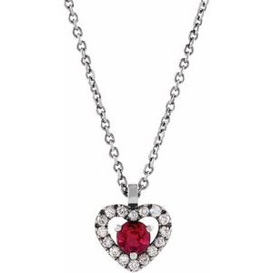 14K White Natural Ruby & .06 CTW Natural Diamond Heart 18" Necklace