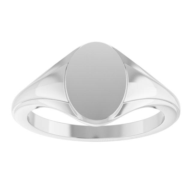 14K White 10.4x7.1 mm Oval Fluted Signet Ring