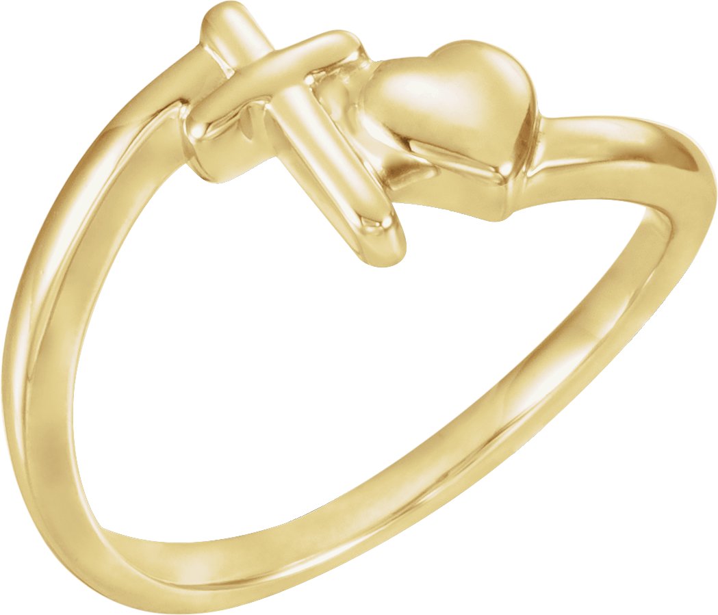 14K Yellow Cross & Heart Chastity Ring