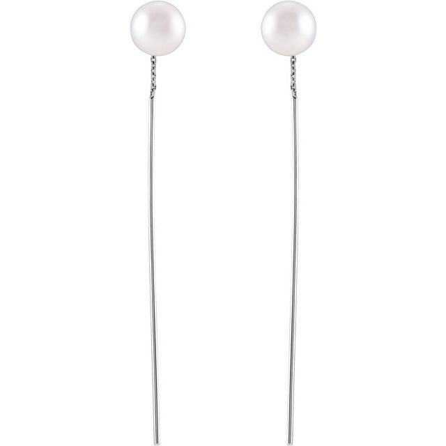 14K White Cultured White Freshwater Pearl Threader Earrings
