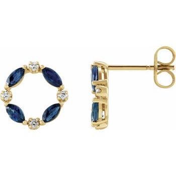 14K Yellow Blue Sapphire and .1 CTW Diamond Circle Earrings Ref 17325067