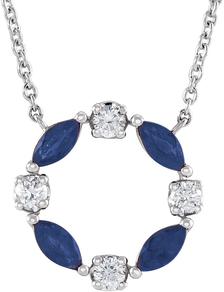 14K White Blue Sapphire and .1 CTW Diamond Circle 18 inch Necklace Ref 17325072