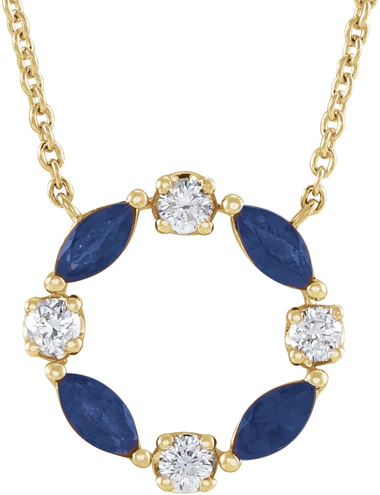 14K Yellow Blue Sapphire and .1 CTW Diamond Circle 18 inch Necklace Ref 17325073