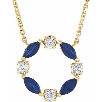 14K Yellow Blue Sapphire and .1 CTW Diamond Circle 18 inch Necklace Ref 17325073