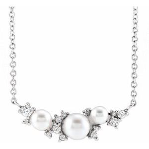14K White Cultured White Akoya Pearl & .08 CTW Natural Diamond 16" Necklace