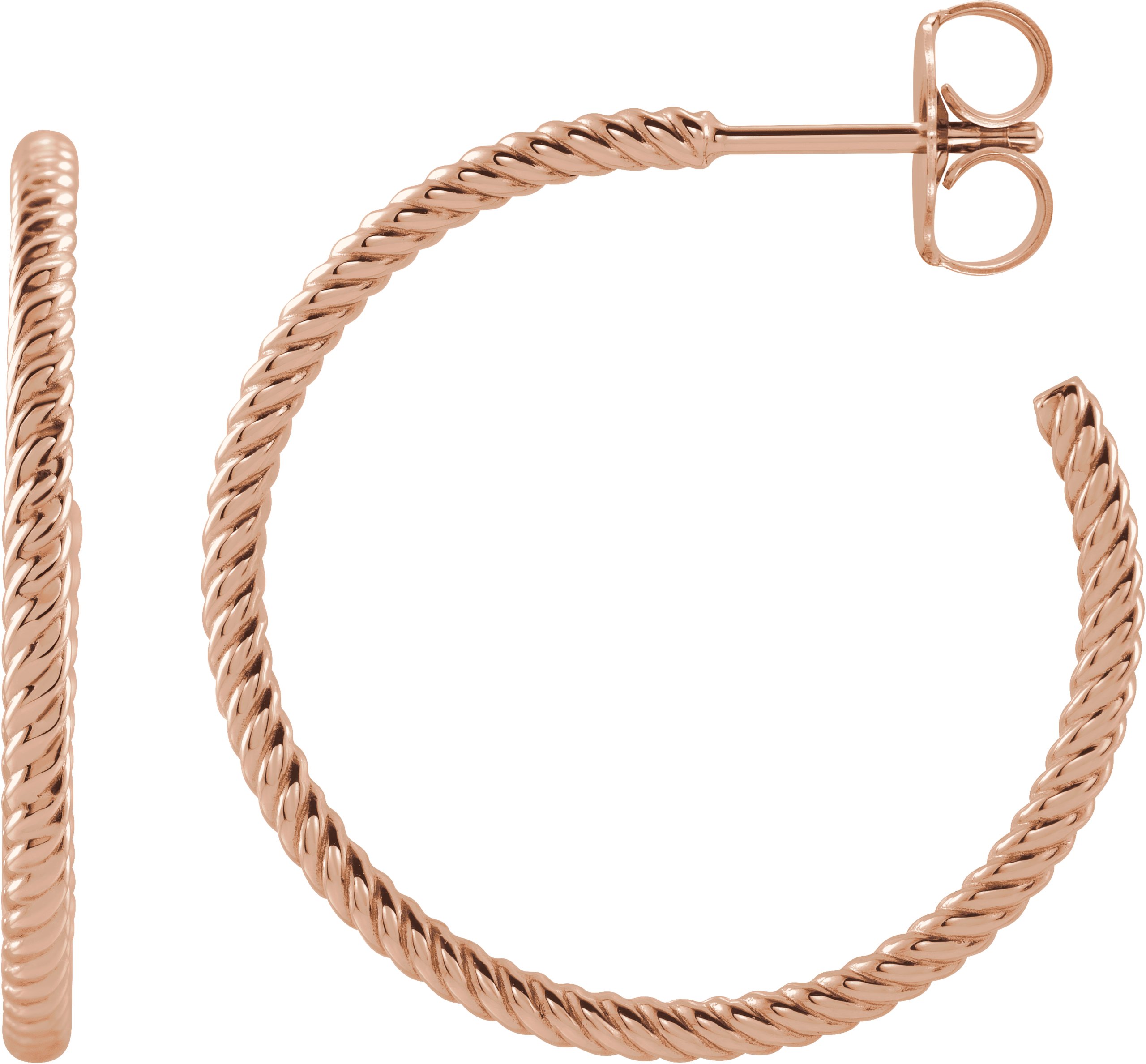 14K Rose 25 mm Rope Hoop Earrings